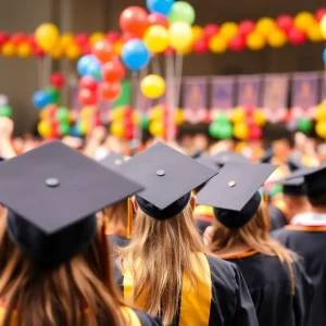 Students celebrating during a graduation ceremony.