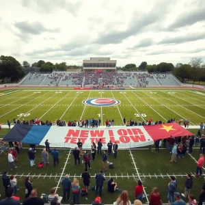Football field at Lane Tech High School celebrating the renaming event for Fritz Pollard