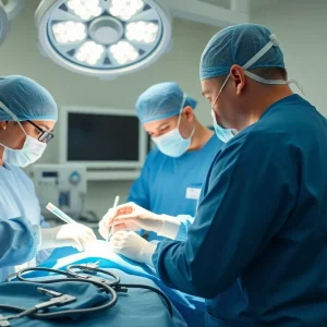 A surgical team performing the LimFlow TADV procedure