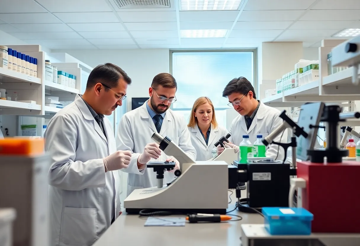 Scientists in a laboratory working on malaria vaccine research