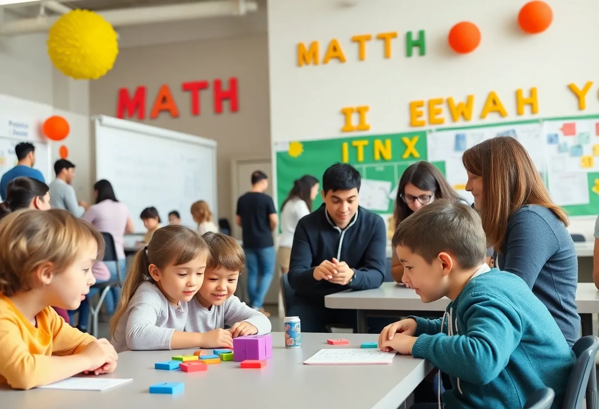 Children participating in math games at the Math Matters RI Extravaganza.