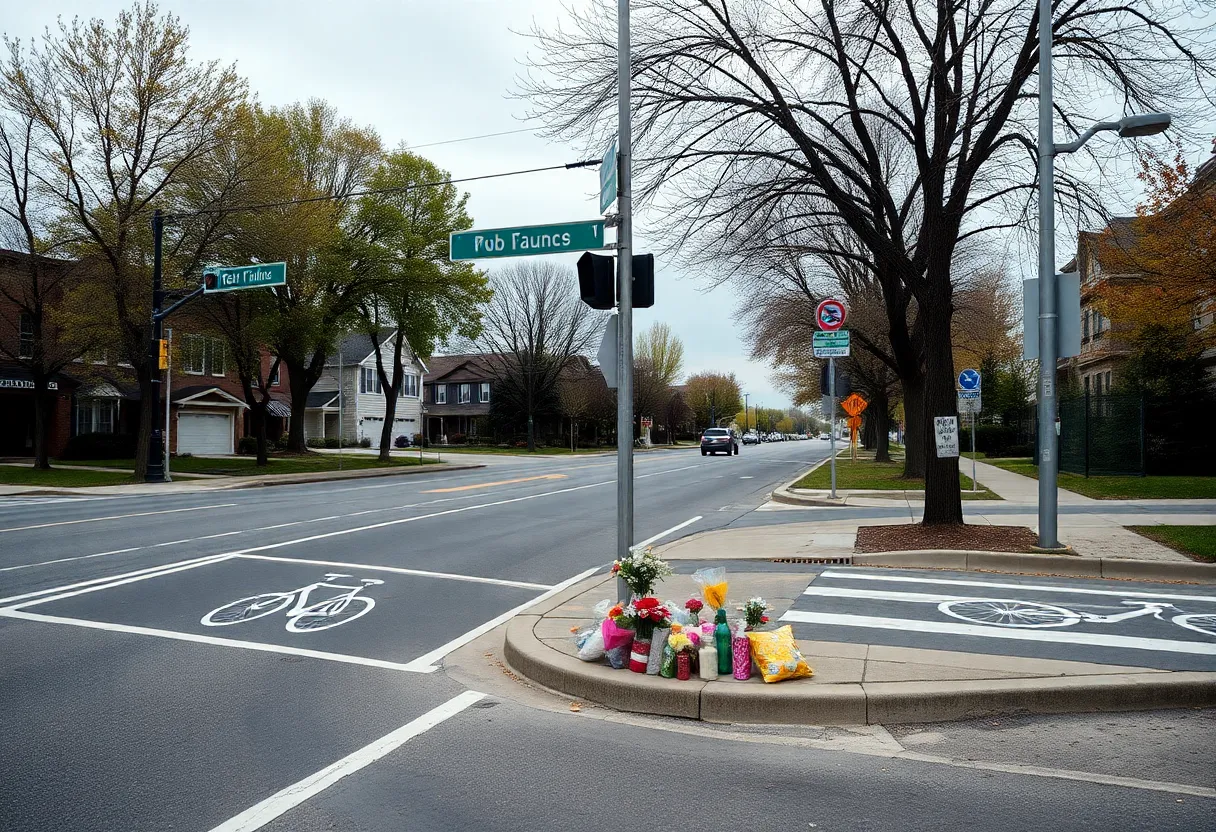 Memorial setup at a street intersection in Woonsocket
