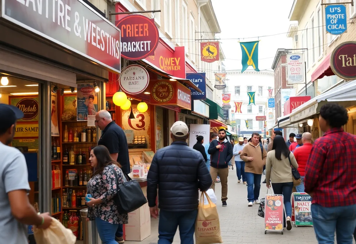 A bustling marketplace with minority-owned businesses in Rhode Island