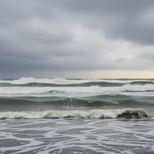 Stormy waves hitting the coast during a Nor'easter in Rhode Island.