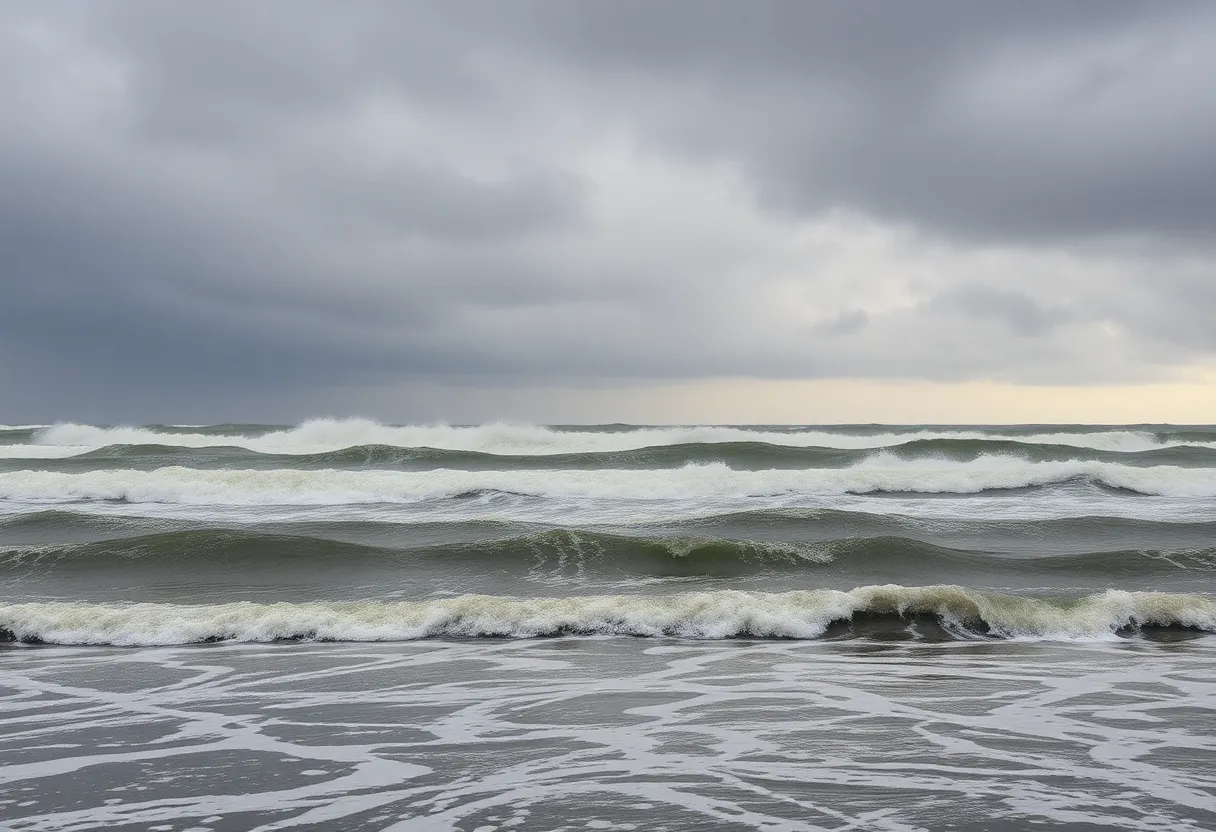Stormy waves hitting the coast during a Nor'easter in Rhode Island.