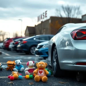 Memorial for a child in a parking lot
