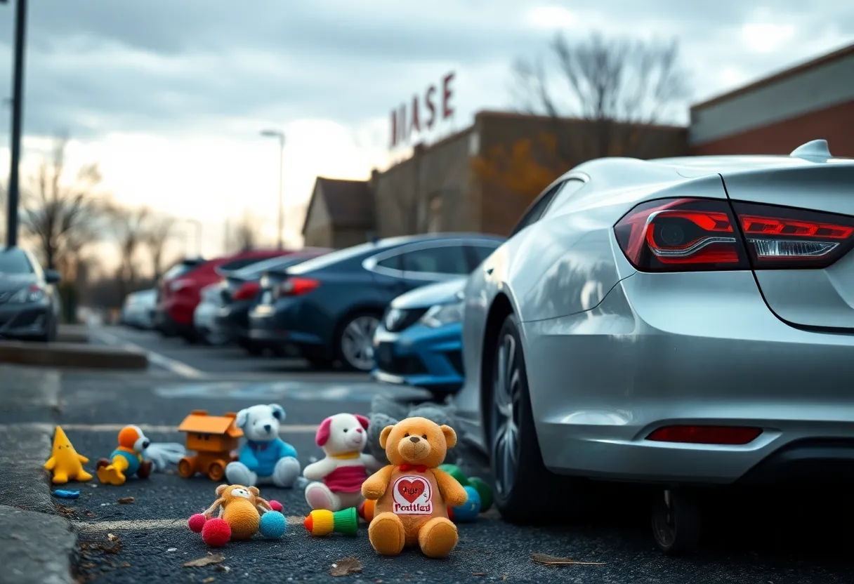 Memorial for a child in a parking lot