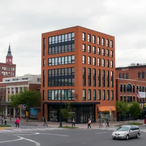 Cityscape of Pawtucket highlighting community development projects.