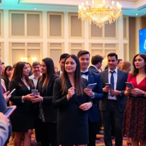 Young professionals at the Providence 40 Under Forty Awards ceremony celebrating achievements.