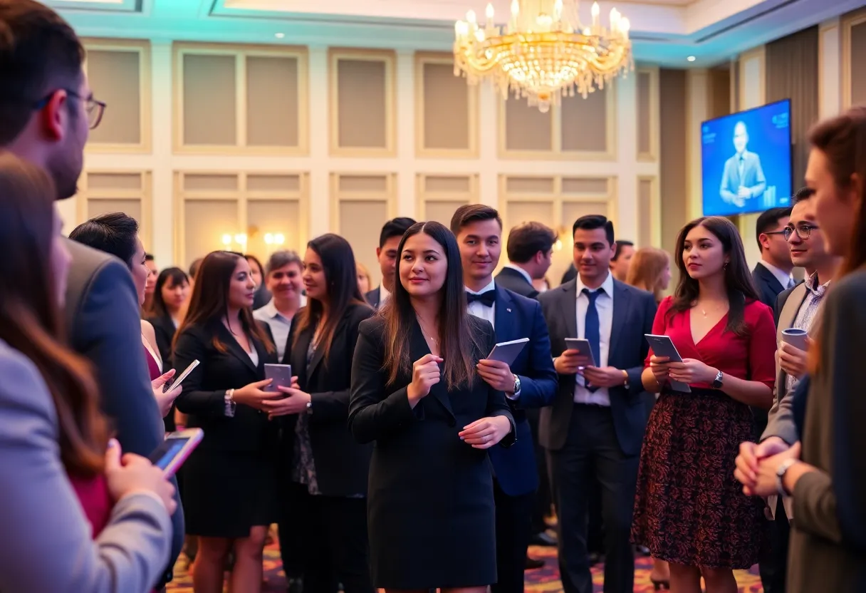 Young professionals at the Providence 40 Under Forty Awards ceremony celebrating achievements.