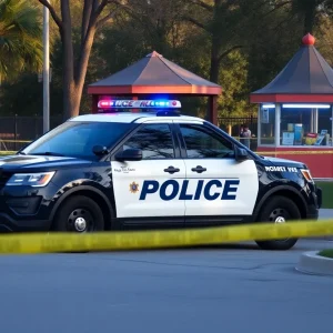 Police vehicle at a park after an armed robbery incident