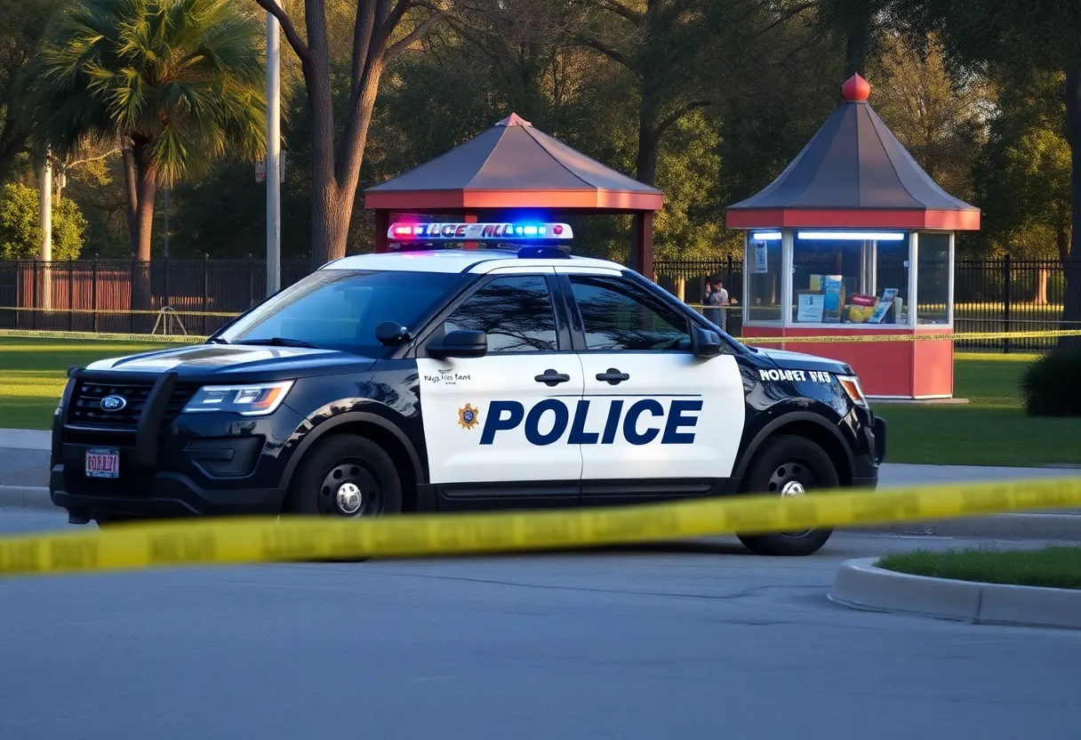 Police vehicle at a park after an armed robbery incident