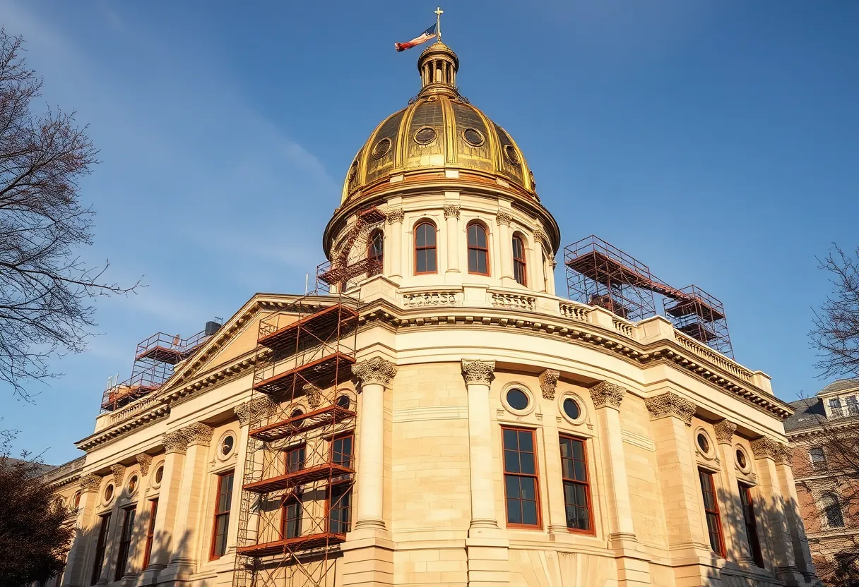 Providence City Hall with restoration scaffolding