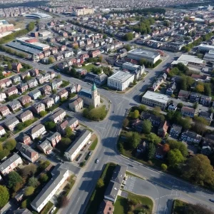Aerial view of Providence, Rhode Island with city buildings and residential areas.