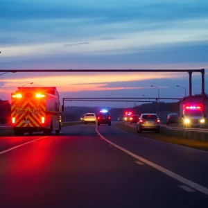 Emergency vehicles at a crash site on Interstate 95
