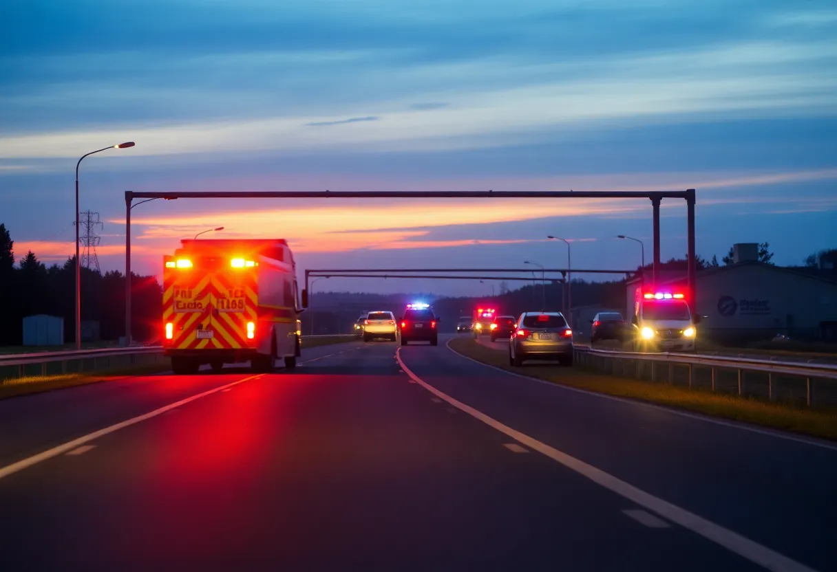 Emergency vehicles at a crash site on Interstate 95