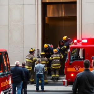 Firefighters rescuing individuals from an elevator in Providence