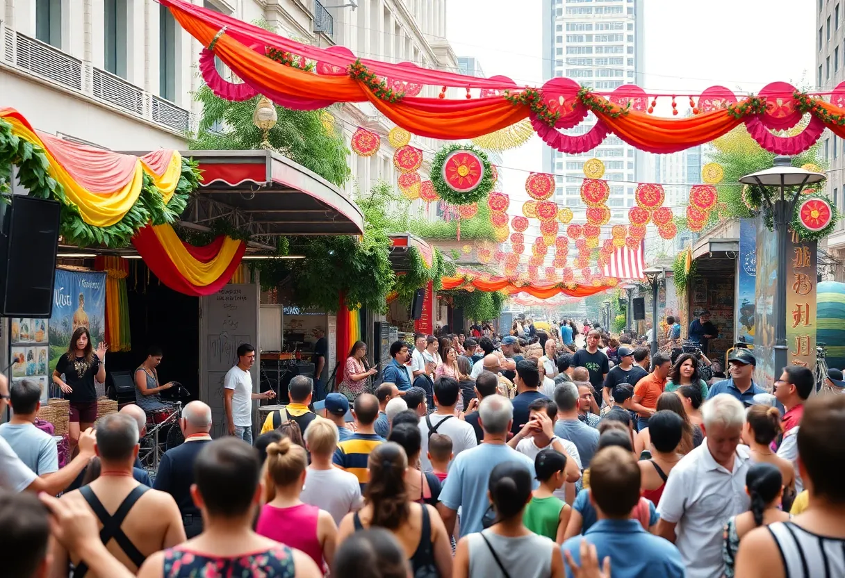 A lively scene from the Providence Fringe Festival with performers and audience members enjoying an artistic event.