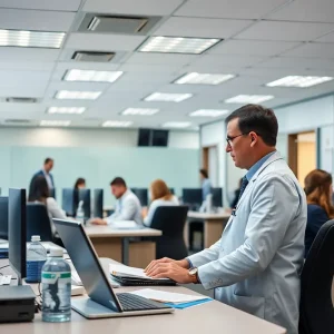 Administrative office of Providence Health System with staff working