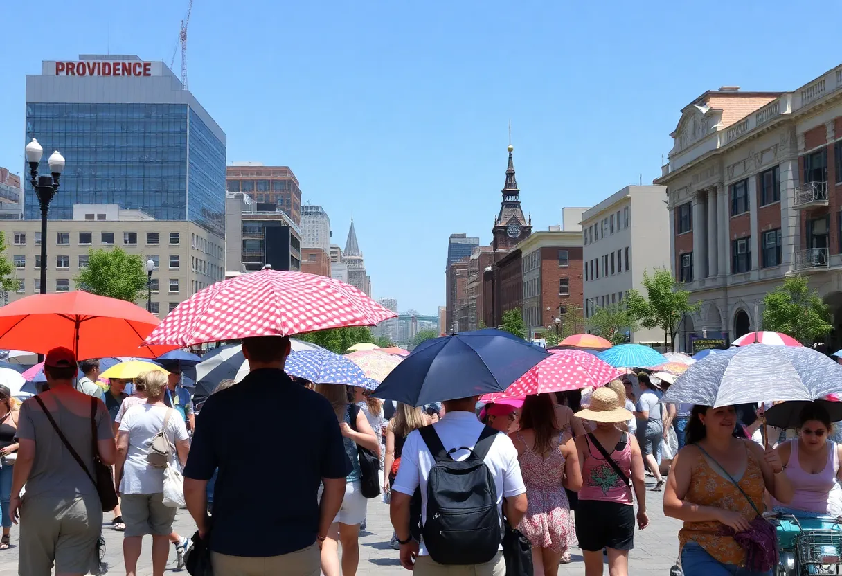 People in Providence, Rhode Island taking precautions during a heat advisory.