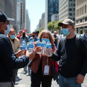 Volunteers offering water bottles to the homeless in Providence amidst a heatwave