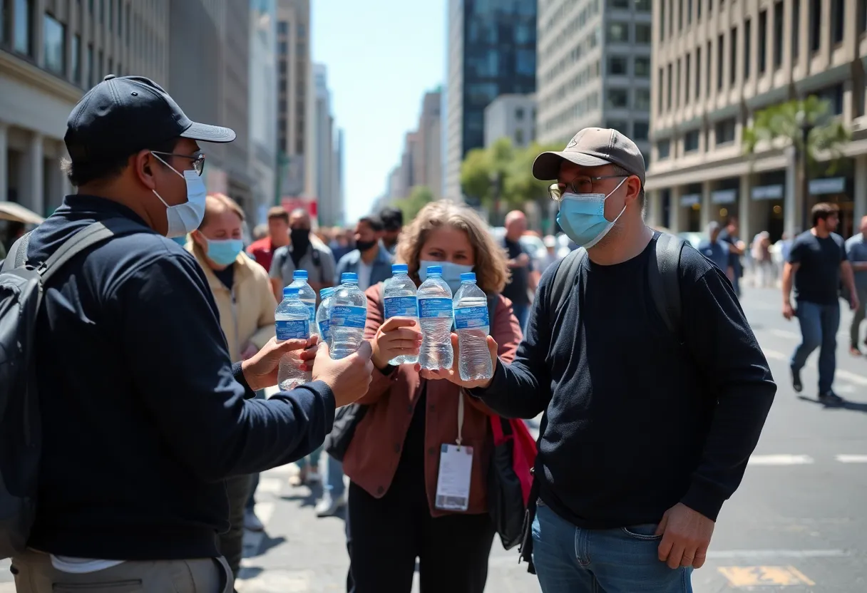 Volunteers offering water bottles to the homeless in Providence amidst a heatwave