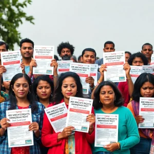 Community members holding Know Your Rights mailers