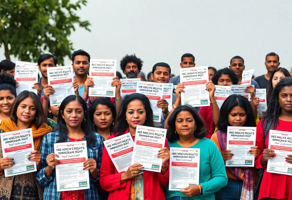 Community members holding Know Your Rights mailers