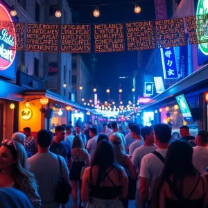 A lively nightlife scene in Providence with various venues bustling with patrons.