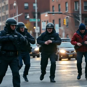 Law enforcement officers arresting suspects in Providence amidst gang violence