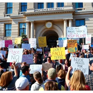 Crowds protesting in Providence against U.S. strikes on Iran