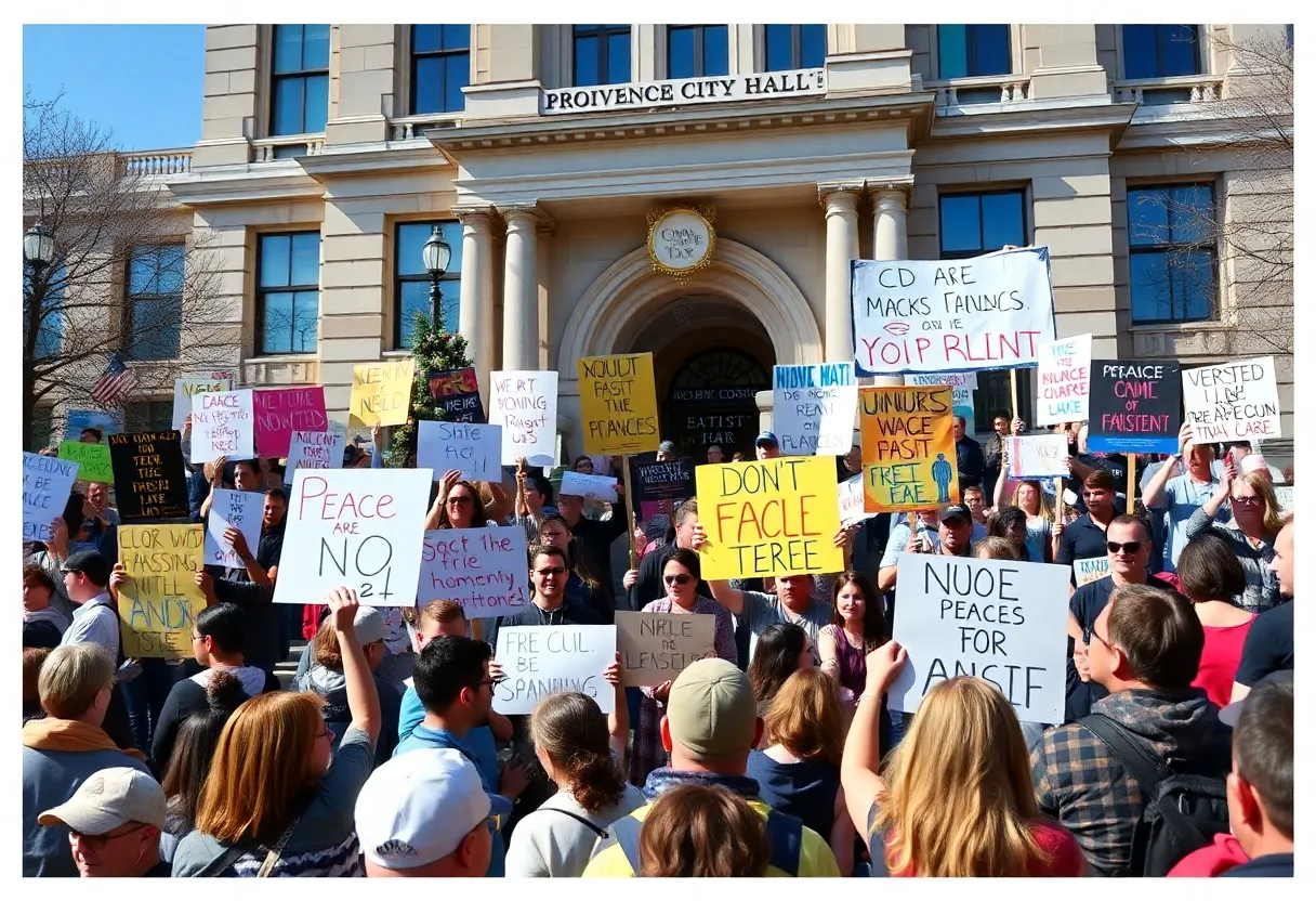 Crowds protesting in Providence against U.S. strikes on Iran
