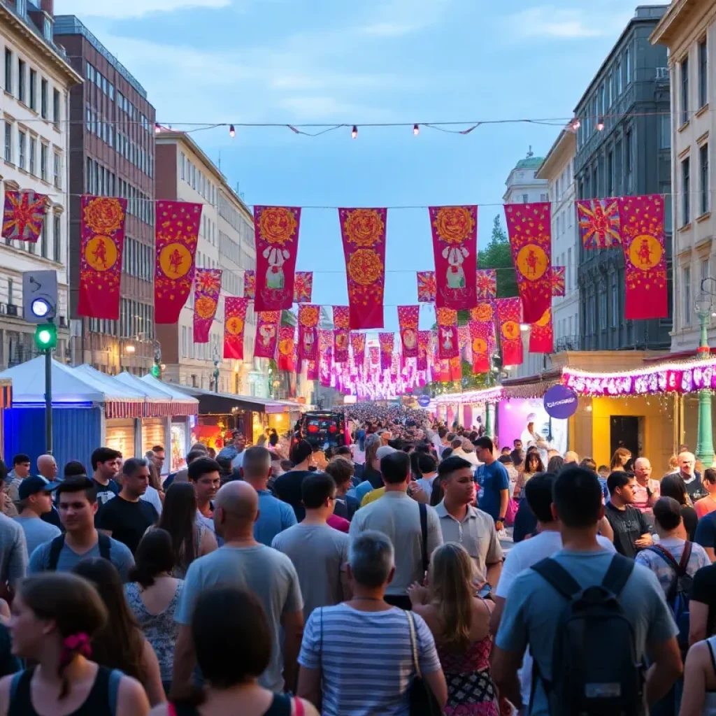 Crowds enjoying PVDFest with live performances and art displays