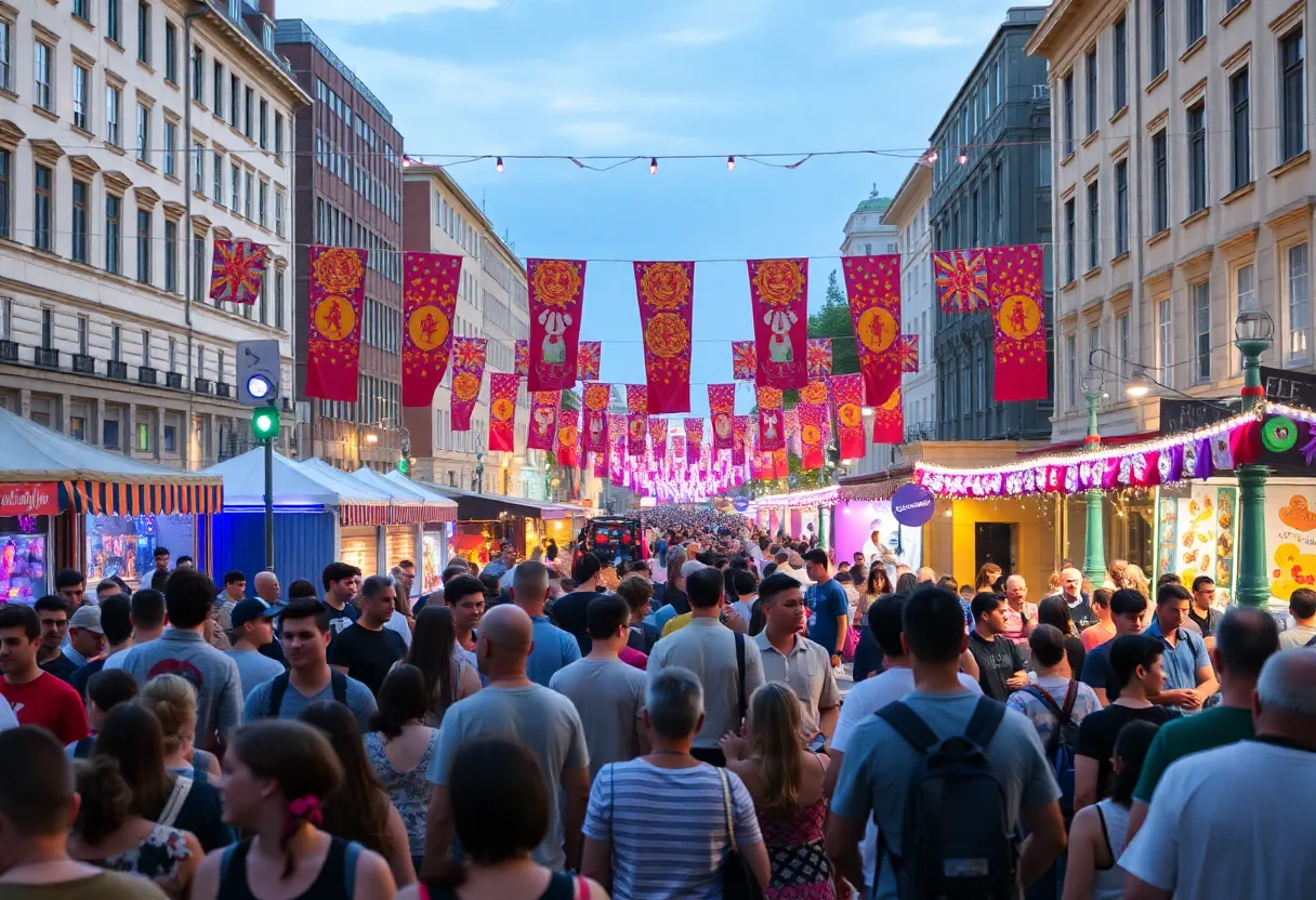 Crowds enjoying PVDFest with live performances and art displays