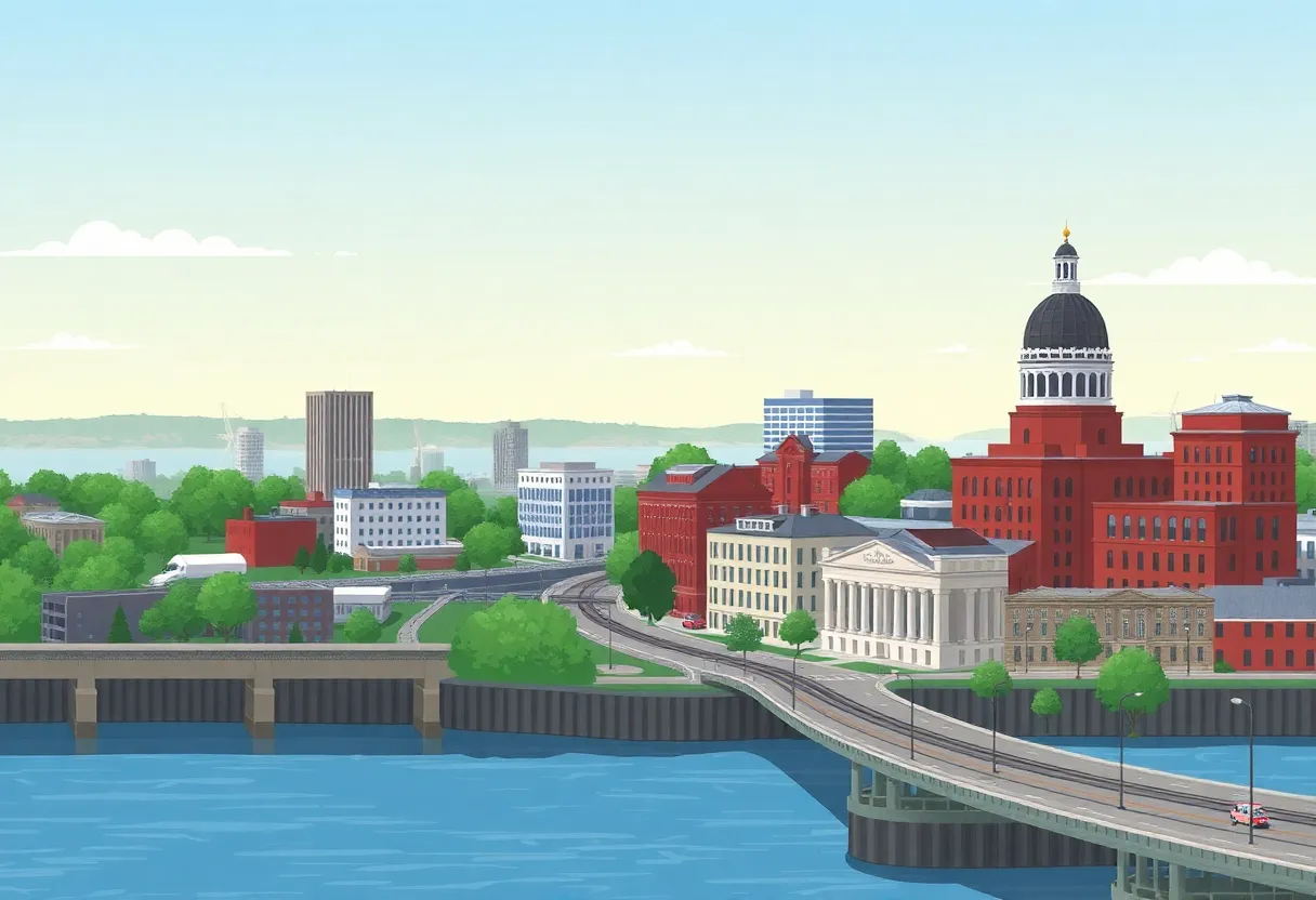 Rhode Island budget proposal illustration with transportation elements.