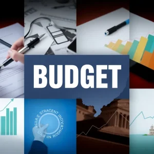 Overview of Rhode Island's state budget with financial documents and state symbols