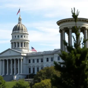 State Capitol building in Rhode Island with financial documents