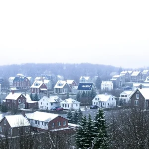 Coastal Rhode Island winter weather with light snowfall.