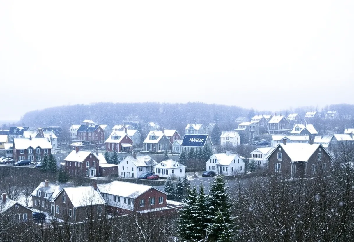 Coastal Rhode Island winter weather with light snowfall.