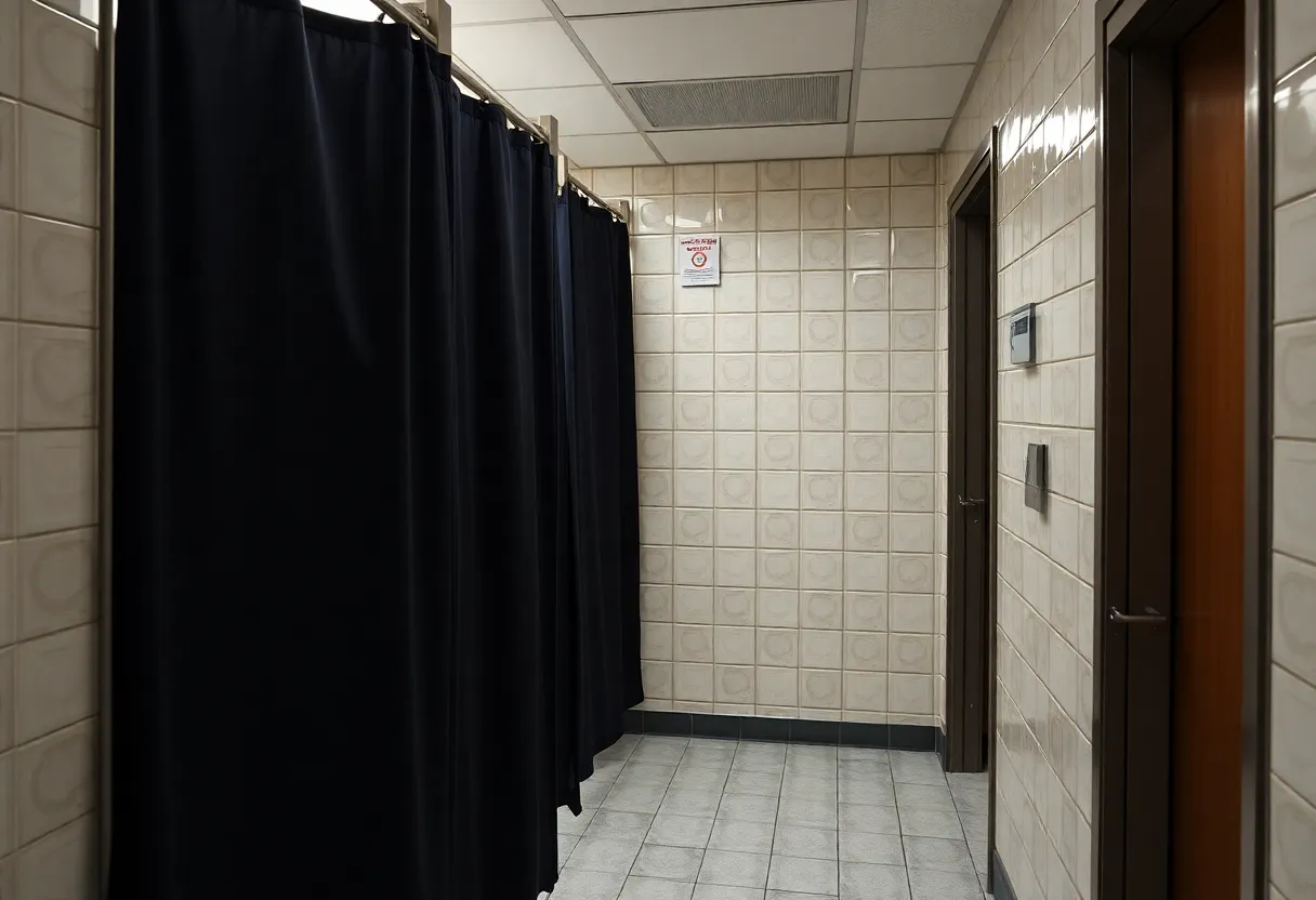 Restroom safety sign at Rhode Island College