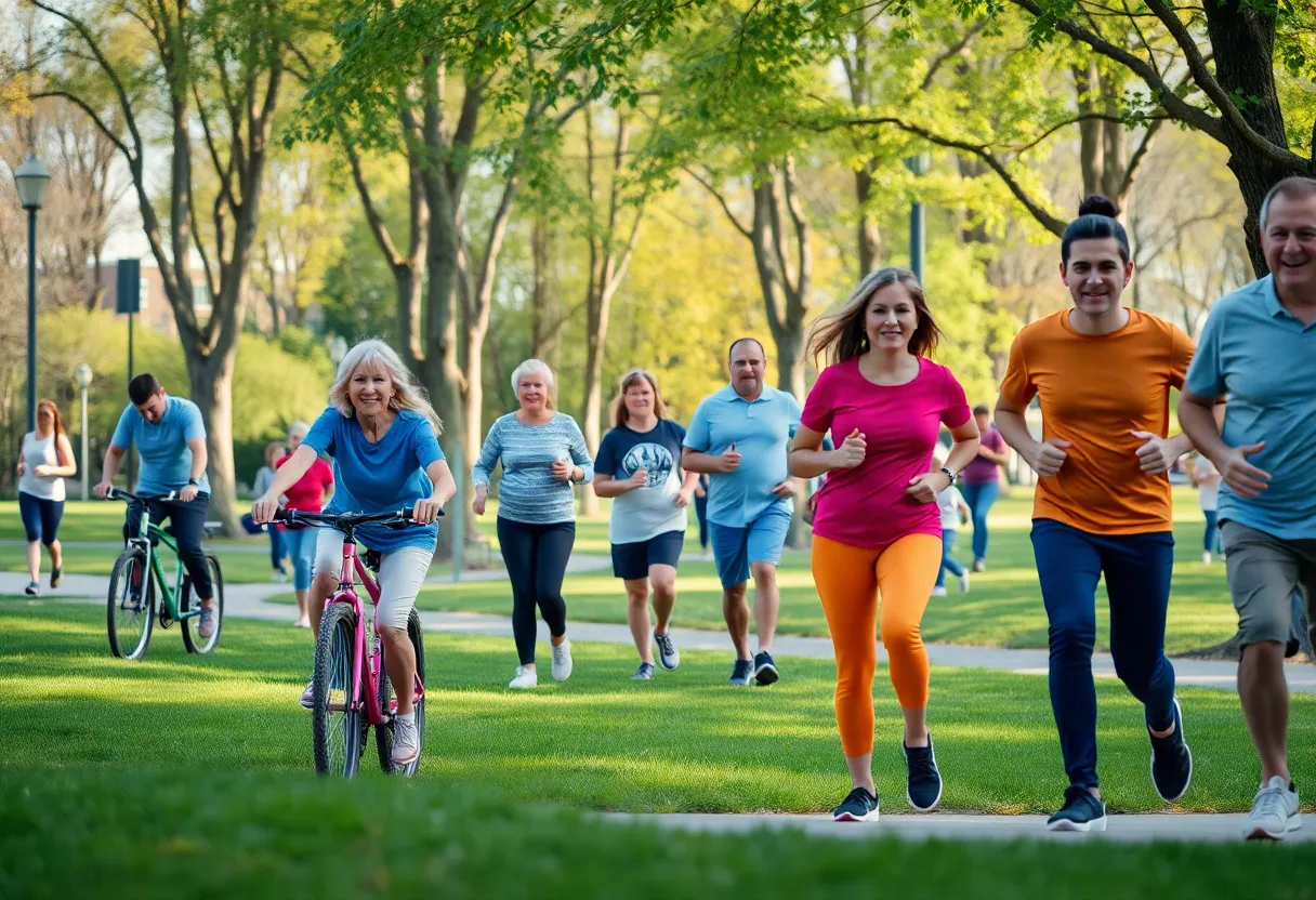 Community members engaging in physical activities in a public park in Rhode Island.