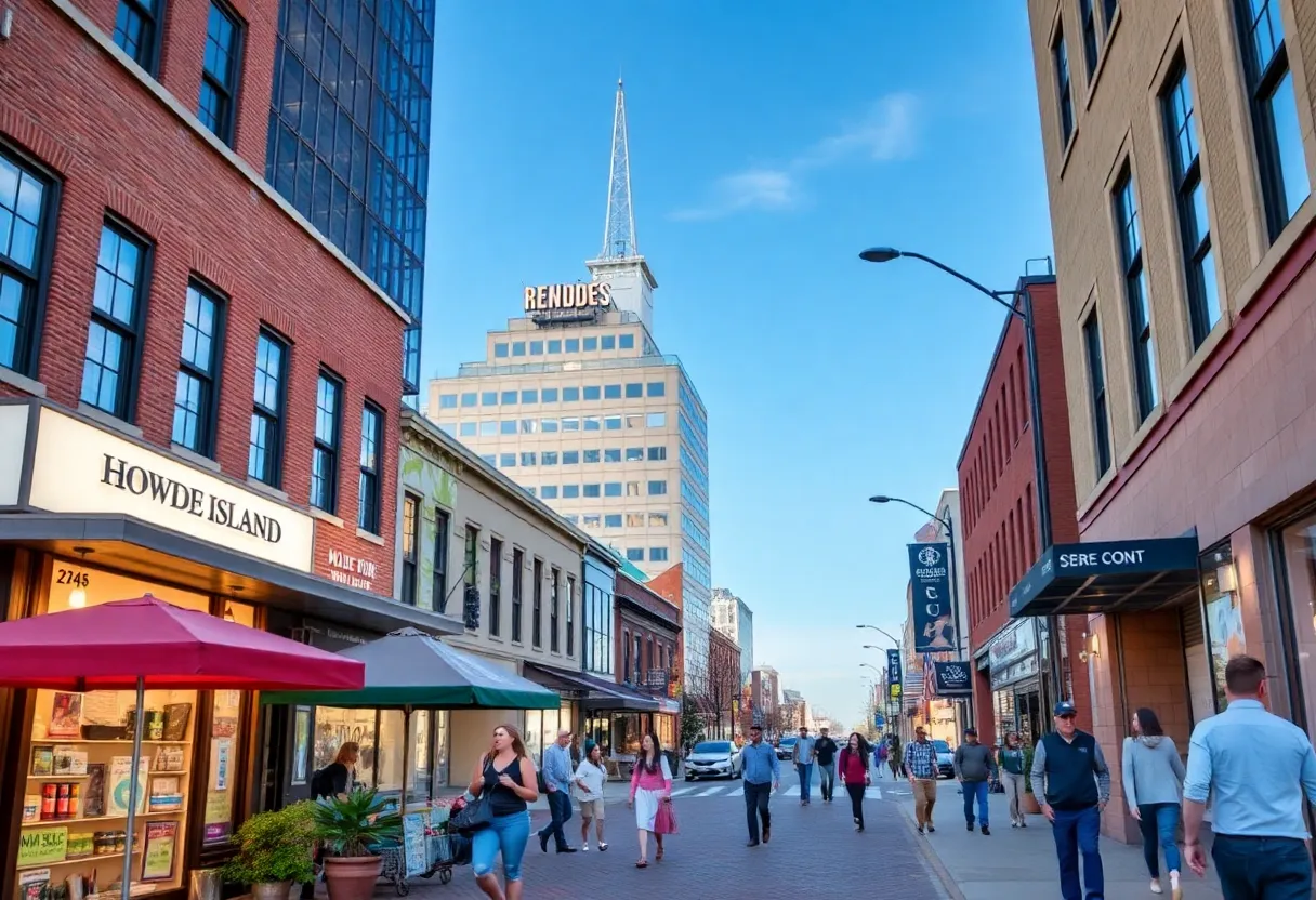 Urban landscape representing Rhode Island's economy and industries