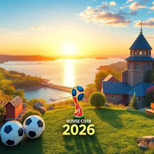 A picturesque view of Rhode Island with soccer motifs for the 2026 World Cup