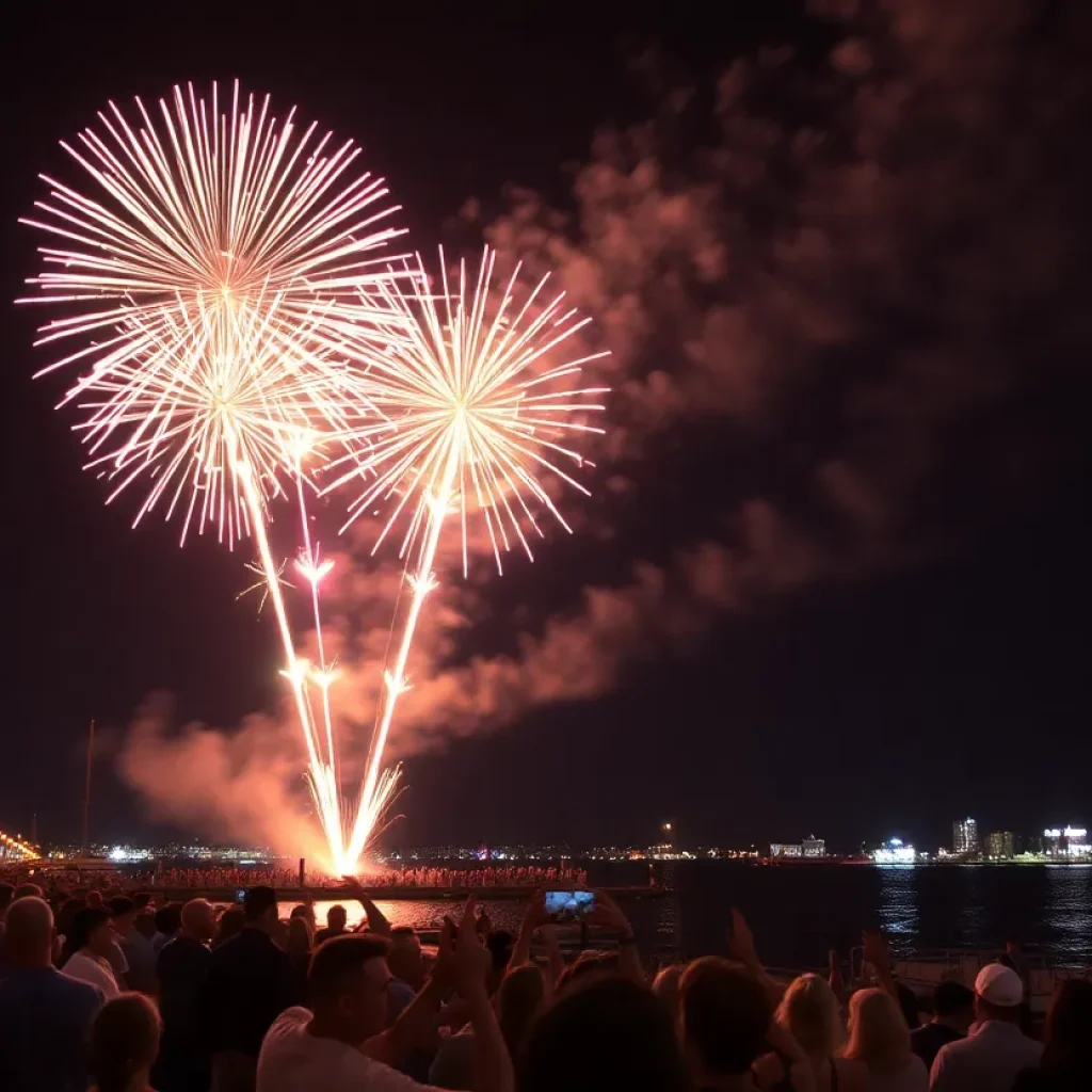 Fireworks over Rhode Island waterfront during celebrations