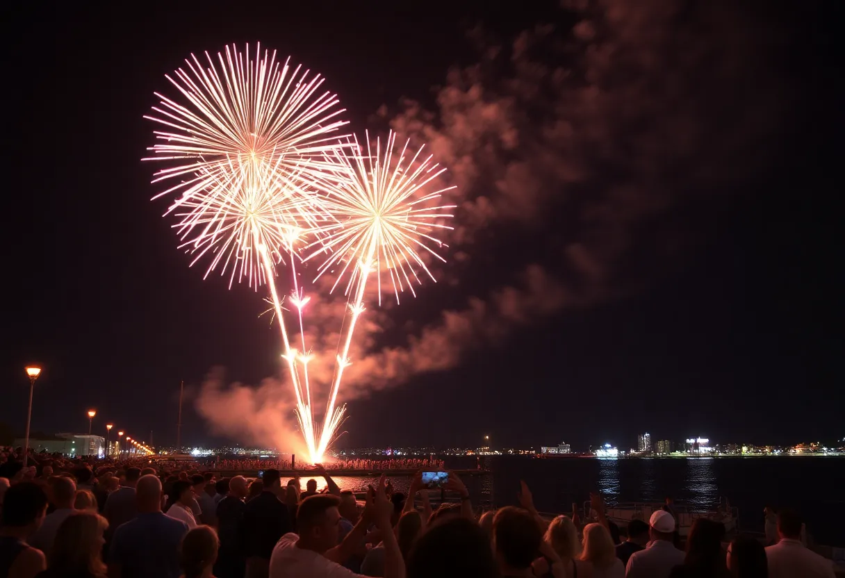 Fireworks over Rhode Island waterfront during celebrations