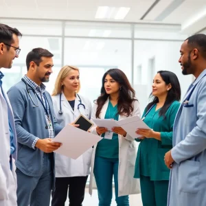 Healthcare professionals engaged in discussion about reform plan