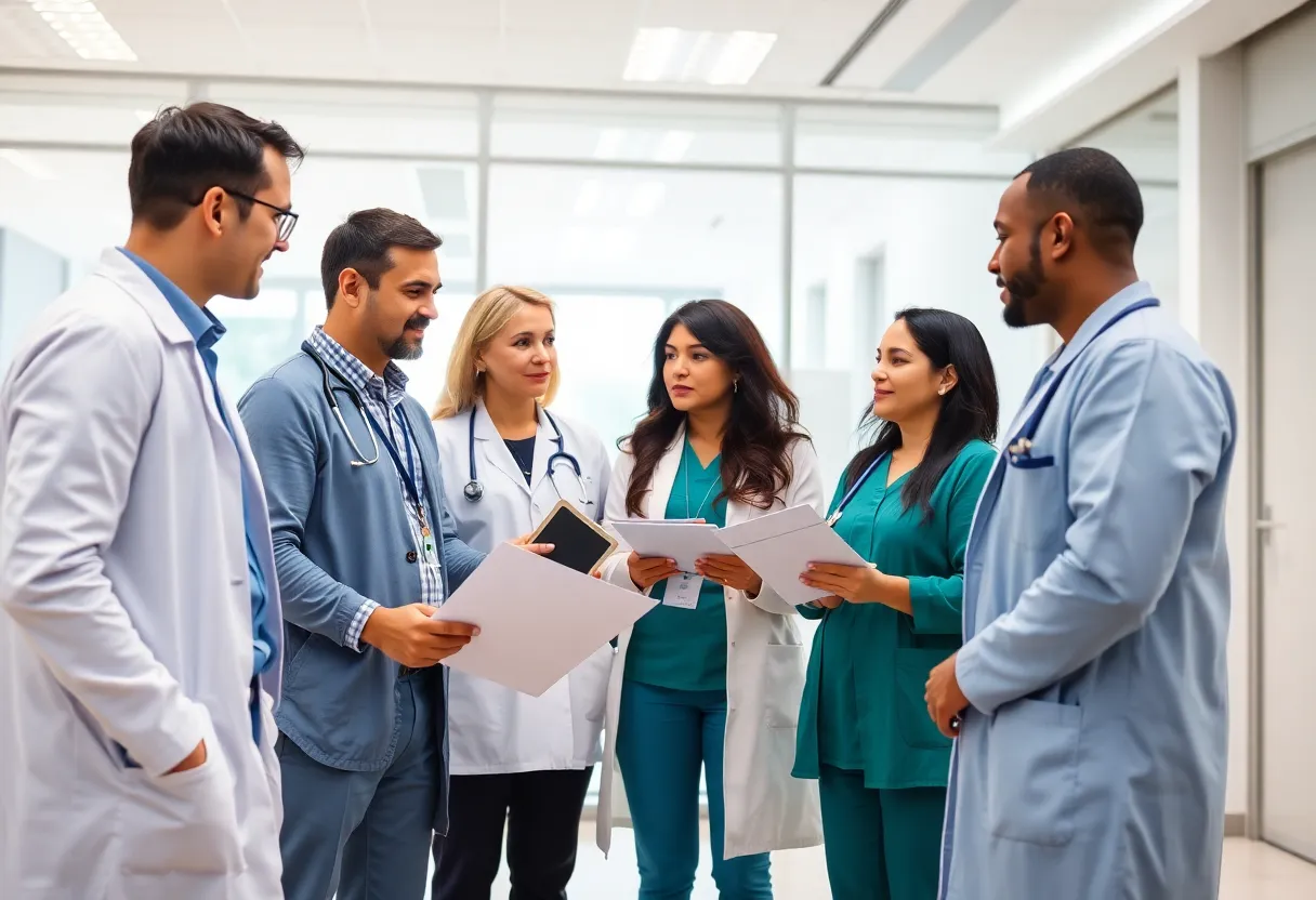 Healthcare professionals engaged in discussion about reform plan