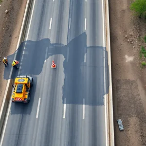 Aerial view of under-construction highway in Rhode Island