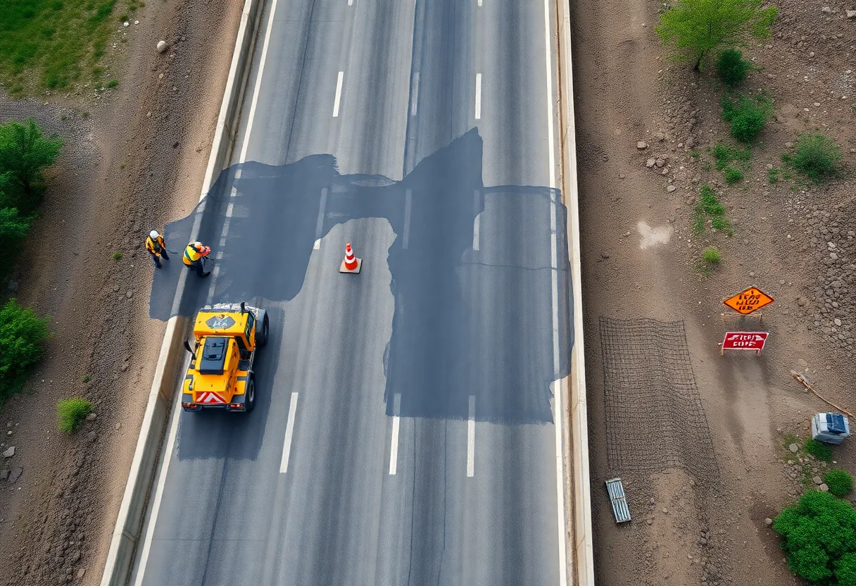 Aerial view of under-construction highway in Rhode Island