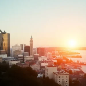 Cityscape of Rhode Island representing immigration policy